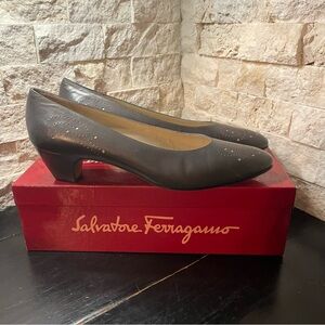 Salvatore Ferragamo Black Leather Low Heel Pumps